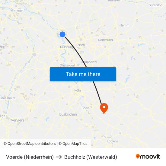 Voerde (Niederrhein) to Buchholz (Westerwald) map