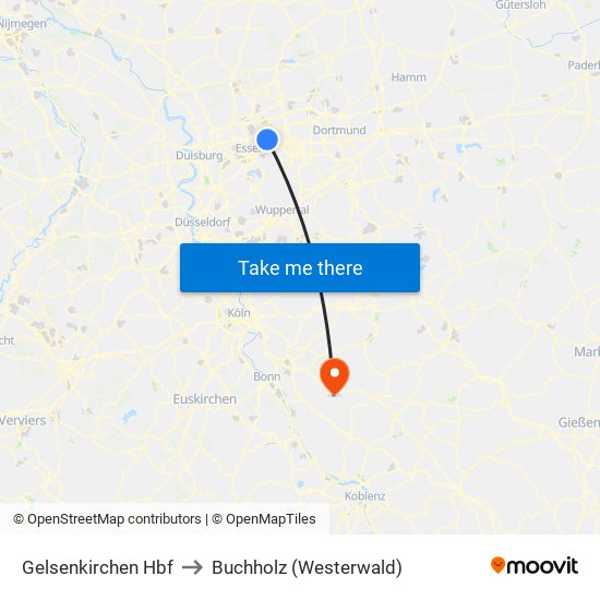 Gelsenkirchen Hbf to Buchholz (Westerwald) map