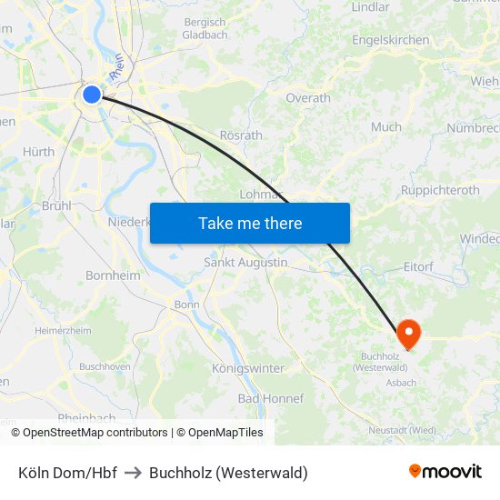 Köln Dom/Hbf to Buchholz (Westerwald) map