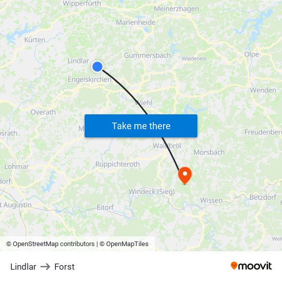 Lindlar to Forst map