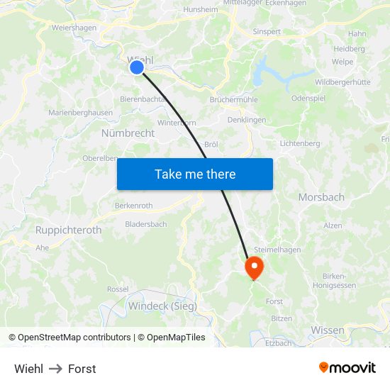 Wiehl to Forst map