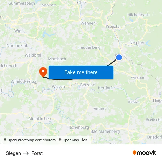 Siegen to Forst map