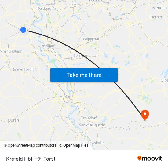 Krefeld Hbf to Forst map