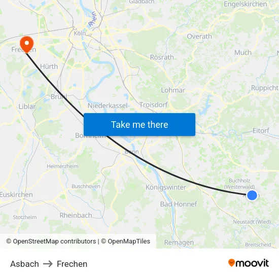 Asbach to Frechen map