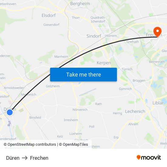 Düren to Frechen map