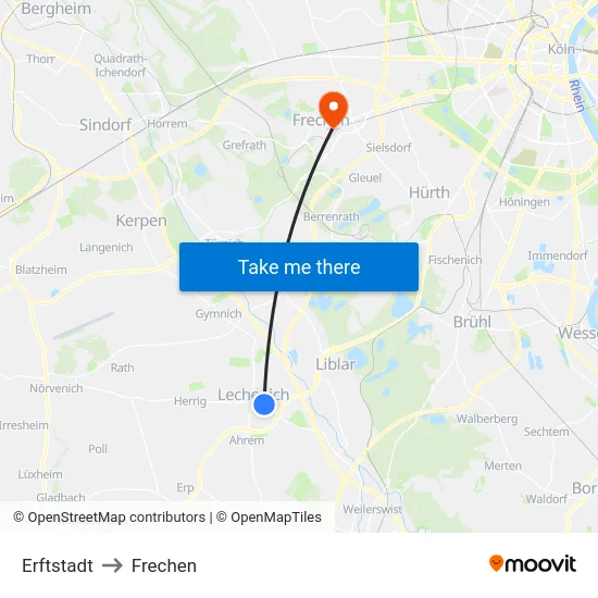Erftstadt to Frechen map