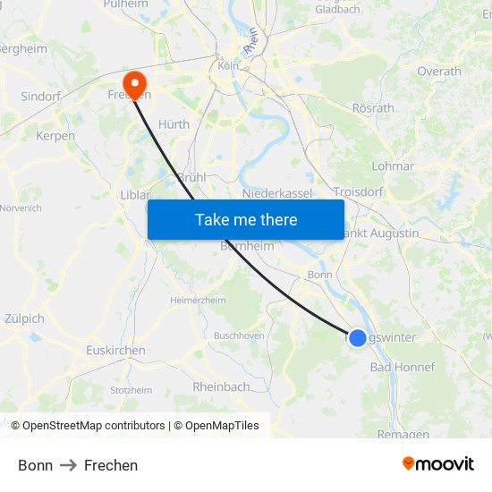 Bonn to Frechen map