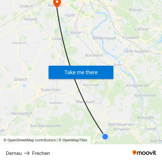 Dernau to Frechen map