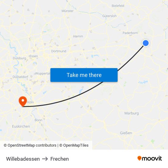 Willebadessen to Frechen map