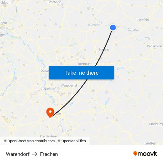 Warendorf to Frechen map