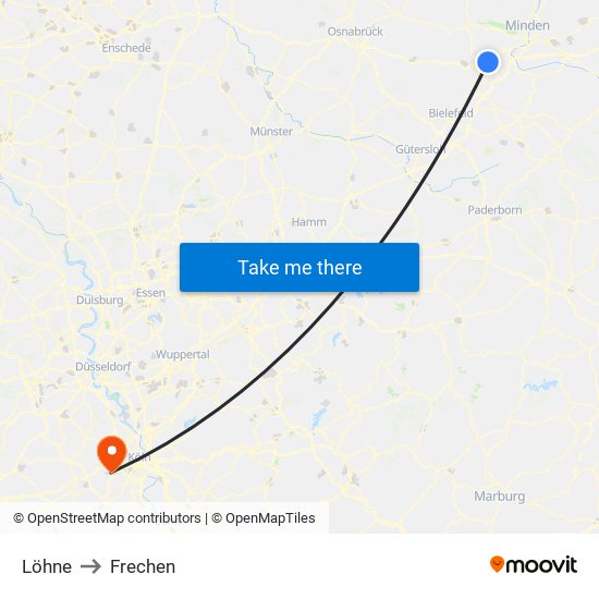 Löhne to Frechen map