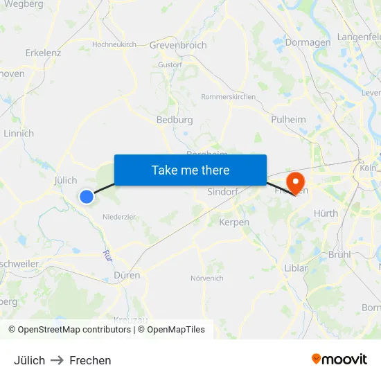 Jülich to Frechen map