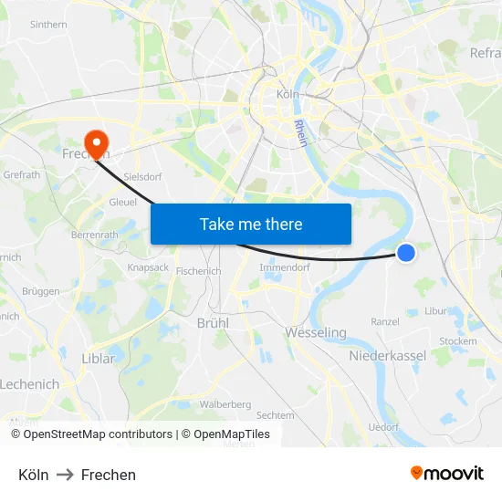 Köln to Frechen map