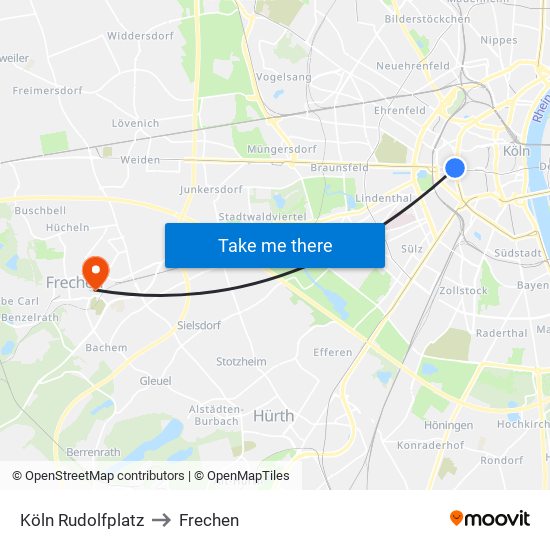 Köln Rudolfplatz to Frechen map
