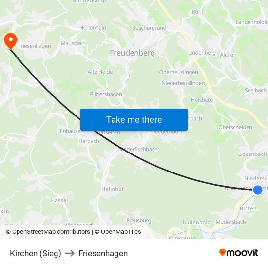 Kirchen (Sieg) to Friesenhagen map