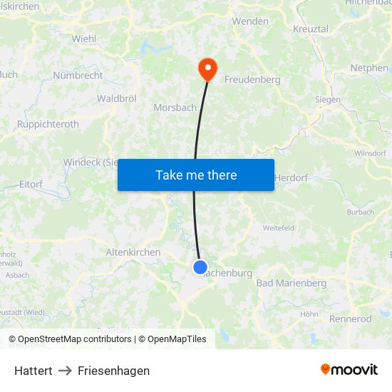 Hattert to Friesenhagen map