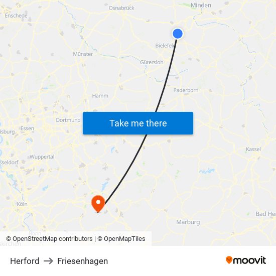 Herford to Friesenhagen map