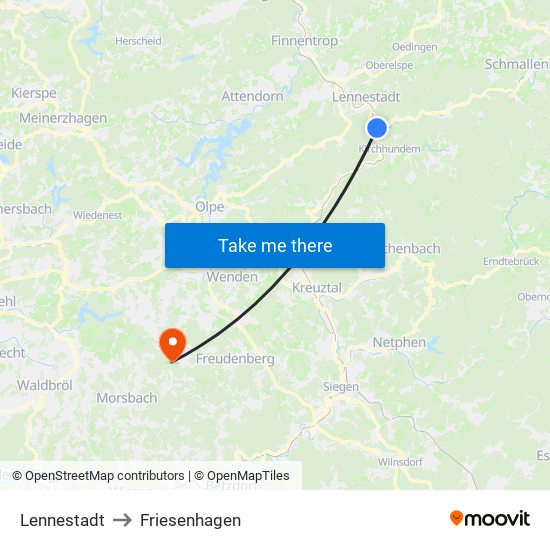 Lennestadt to Friesenhagen map