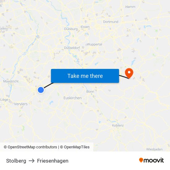 Stolberg to Friesenhagen map