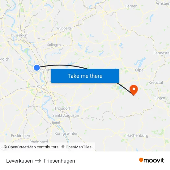 Leverkusen to Friesenhagen map