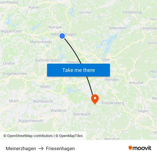 Meinerzhagen to Friesenhagen map