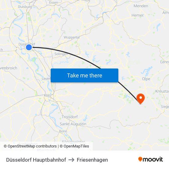 Düsseldorf Hauptbahnhof to Friesenhagen map