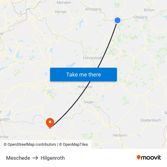 Meschede to Hilgenroth map