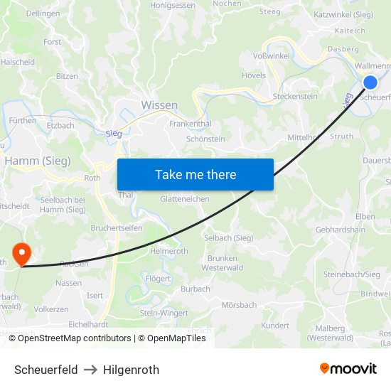 Scheuerfeld to Hilgenroth map