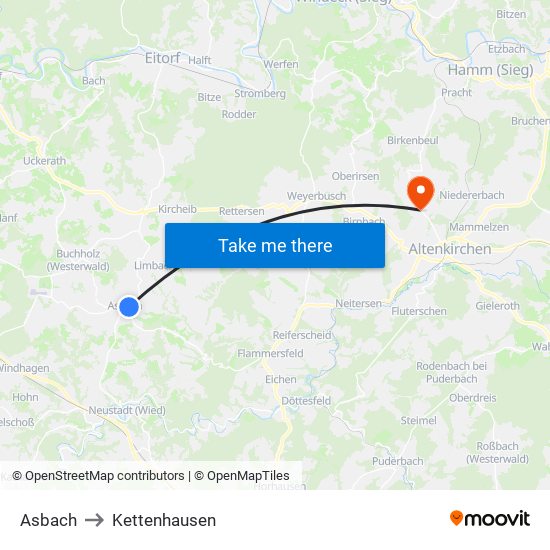Asbach to Kettenhausen map