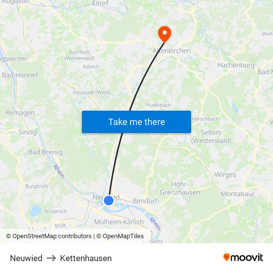 Neuwied to Kettenhausen map