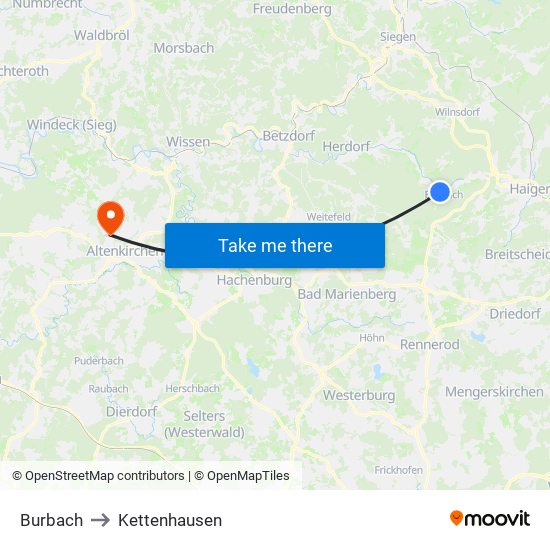 Burbach to Kettenhausen map