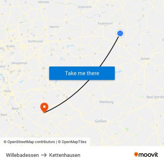 Willebadessen to Kettenhausen map