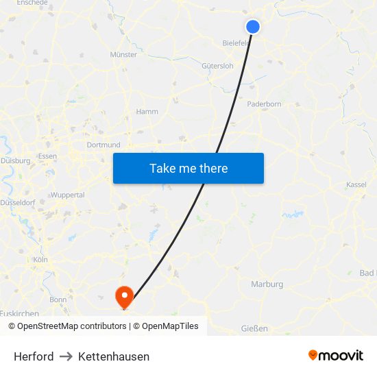 Herford to Kettenhausen map