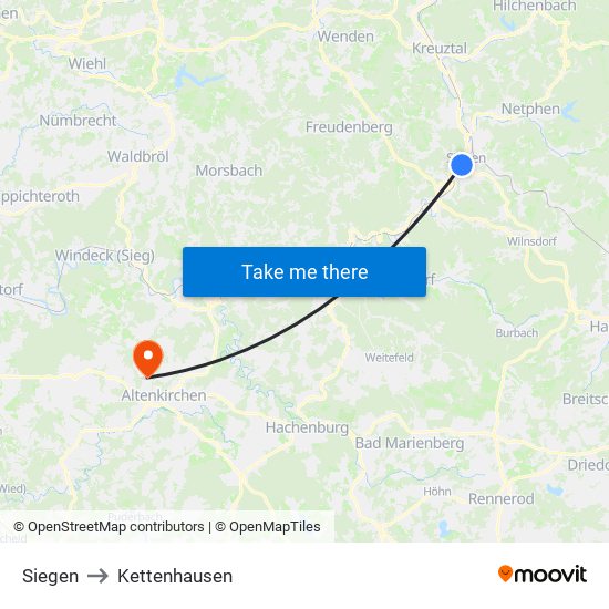 Siegen to Kettenhausen map