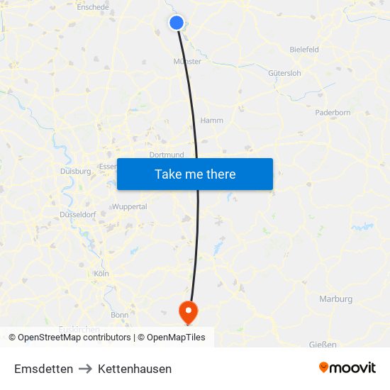 Emsdetten to Kettenhausen map