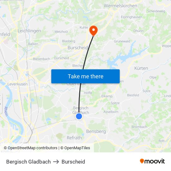 Bergisch Gladbach to Burscheid map