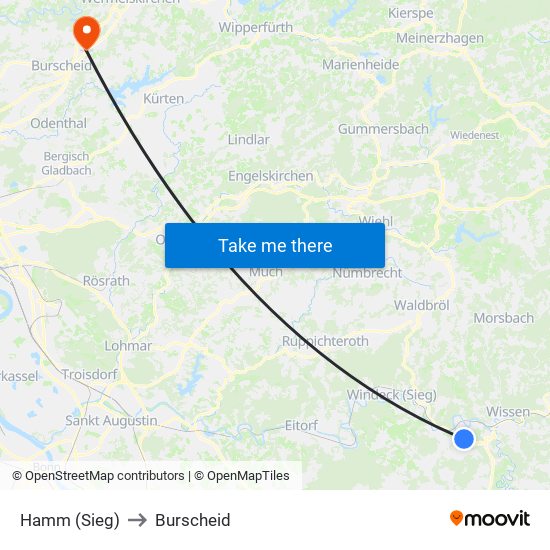 Hamm (Sieg) to Burscheid map