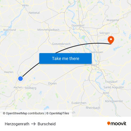 Herzogenrath to Burscheid map