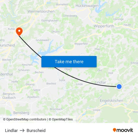 Lindlar to Burscheid map