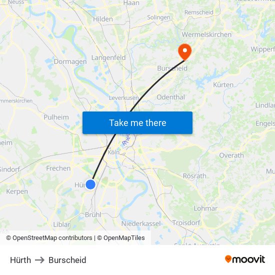 Hürth to Burscheid map