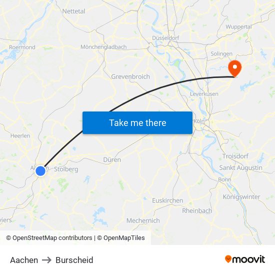 Aachen to Burscheid map