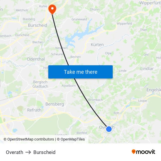 Overath to Burscheid map