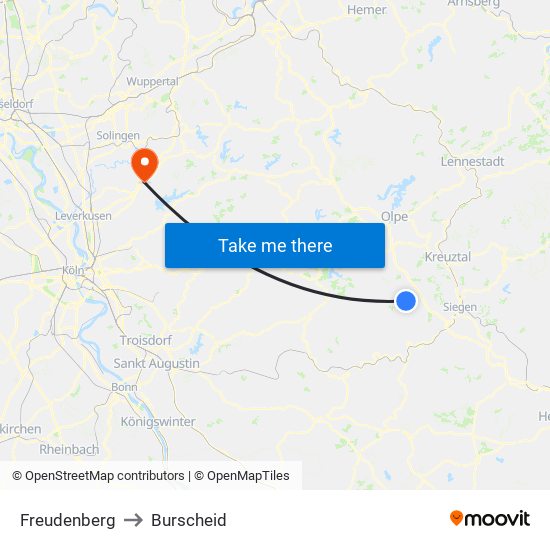 Freudenberg to Burscheid map