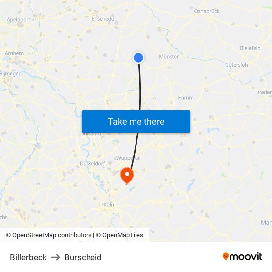 Billerbeck to Burscheid map