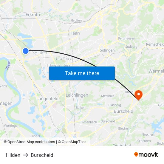 Hilden to Burscheid map