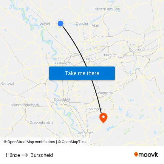 Hünxe to Burscheid map