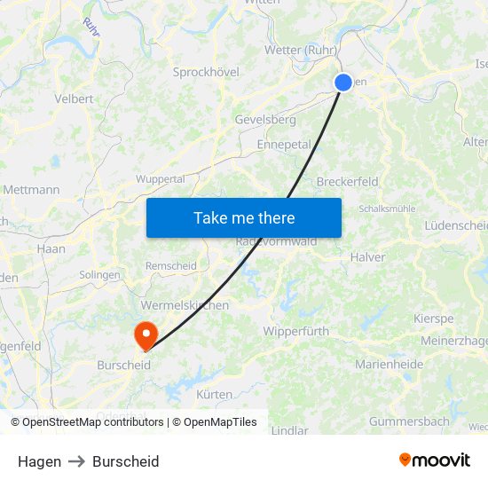 Hagen to Burscheid map