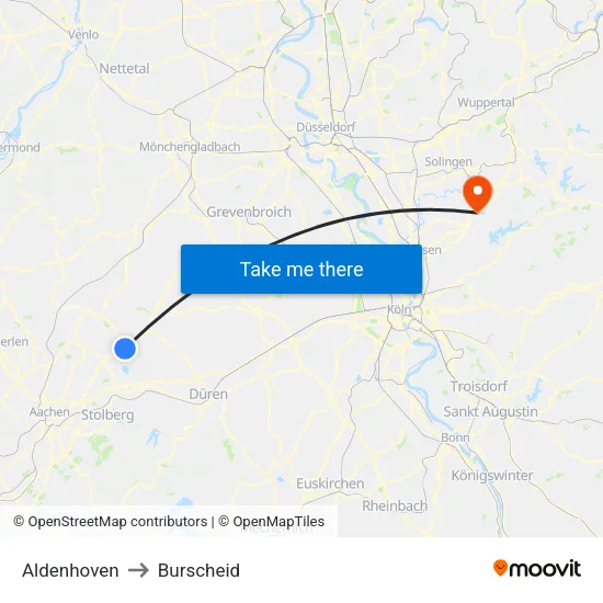 Aldenhoven to Burscheid map