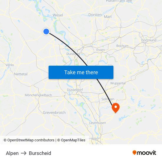 Alpen to Burscheid map