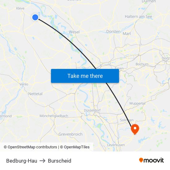 Bedburg-Hau to Burscheid map